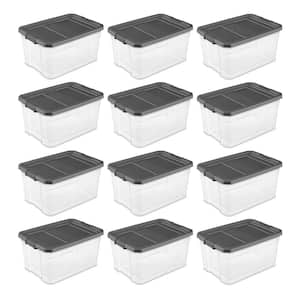 76-Qt. Plastic Storage Tote in Clear with Gray Latches (12-Pack)