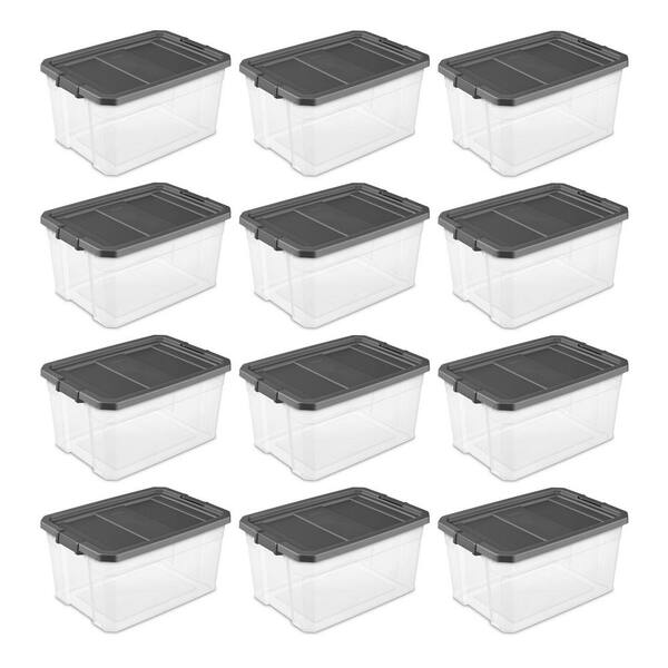 Sterilite 76-Qt. Plastic Storage Tote in Clear with Gray Latches (12-Pack)