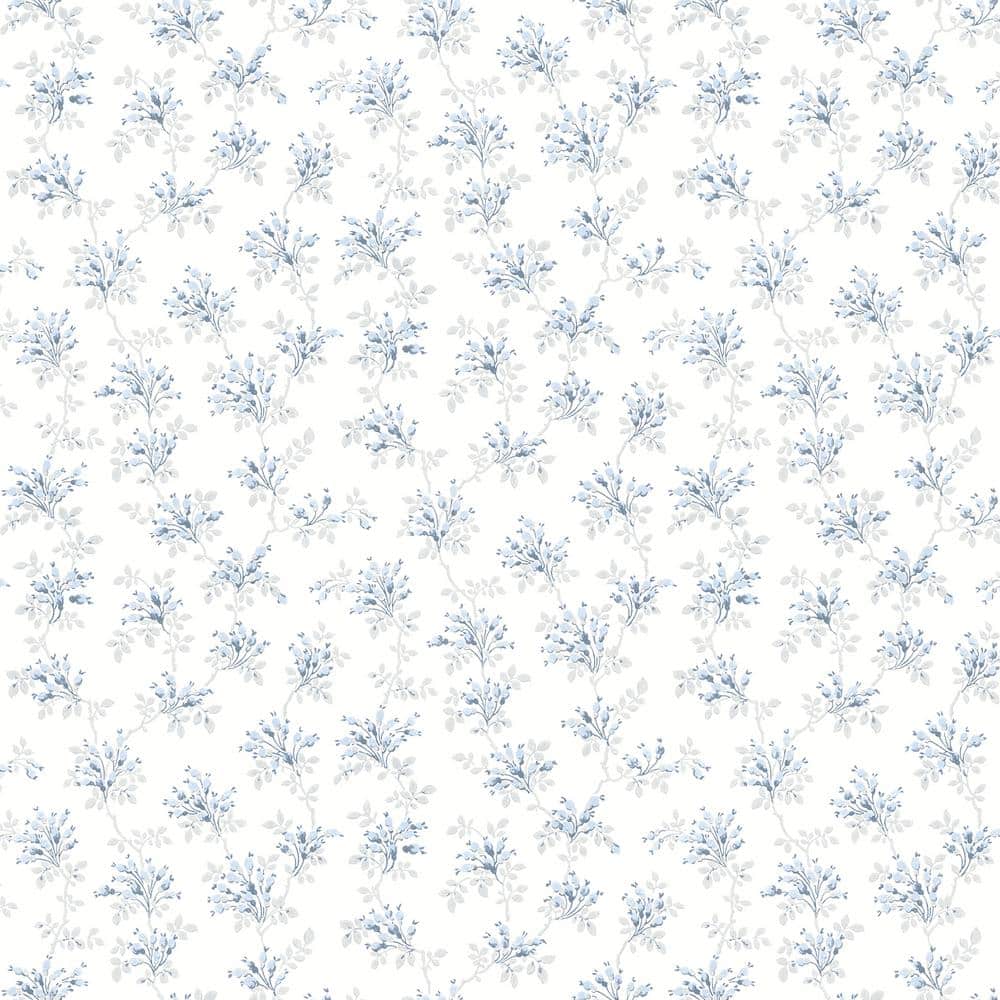 Sofiane Blue and White Botanical Trail Pre-pasted Wallpaper