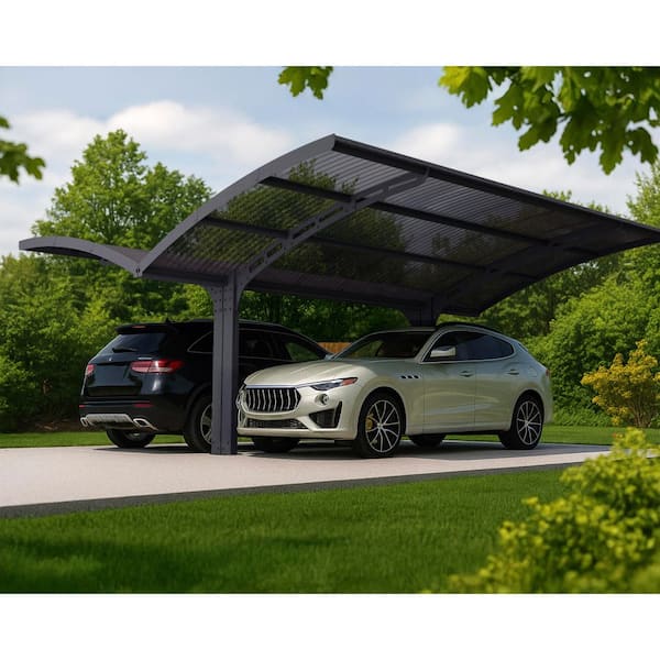 Arizona Wave 19 ft. x 16 ft. Gray Double Wings Shape Metal Carport with Corrugated Roof Panels