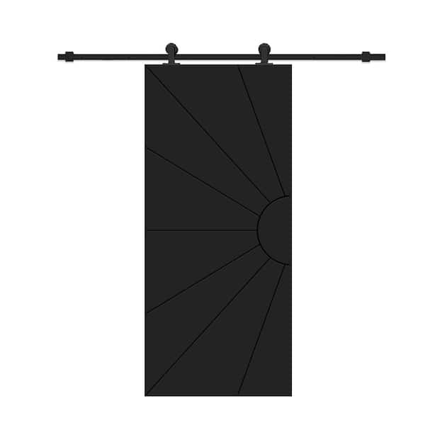 CALHOME 24 in. x 84 in. Black Painted Composite MDF Paneled Interior Sliding Barn Door with Hardware Kit