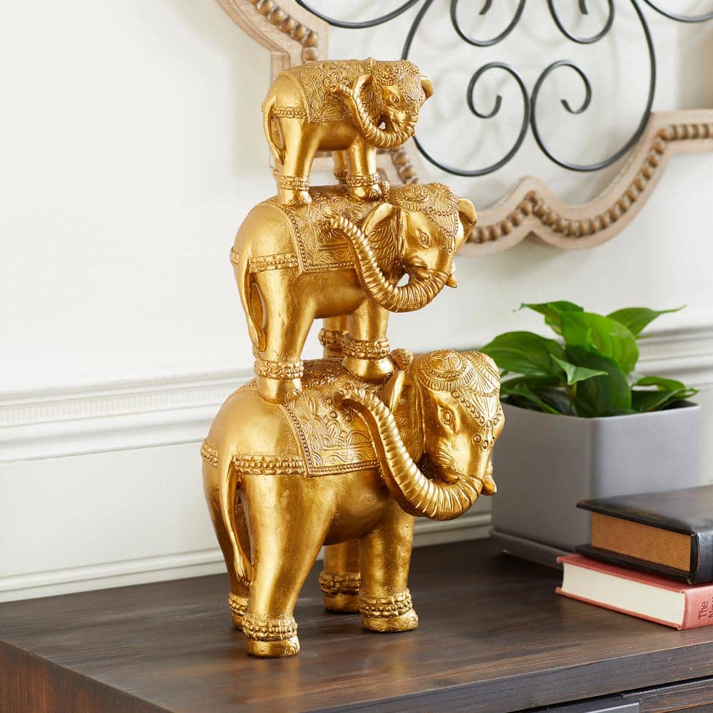 Elegant Gold Resin Elephant Sculpture 23" x 10" x 15"
