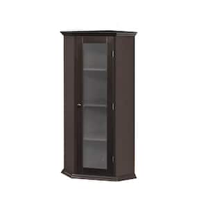16.1 in. W x 16.1 in. D x 42.4 in. H Freestanding Brown Corner Linen Cabinet with Glass Door