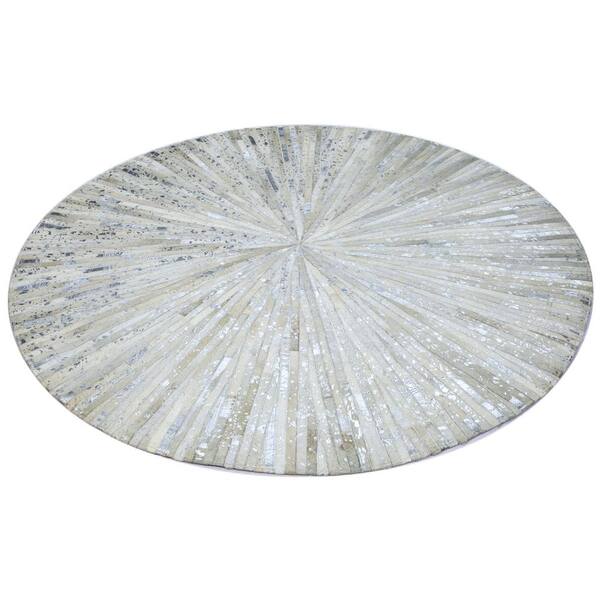 Matador White Leather Hair On 4 Ft X, Round Leather Rug