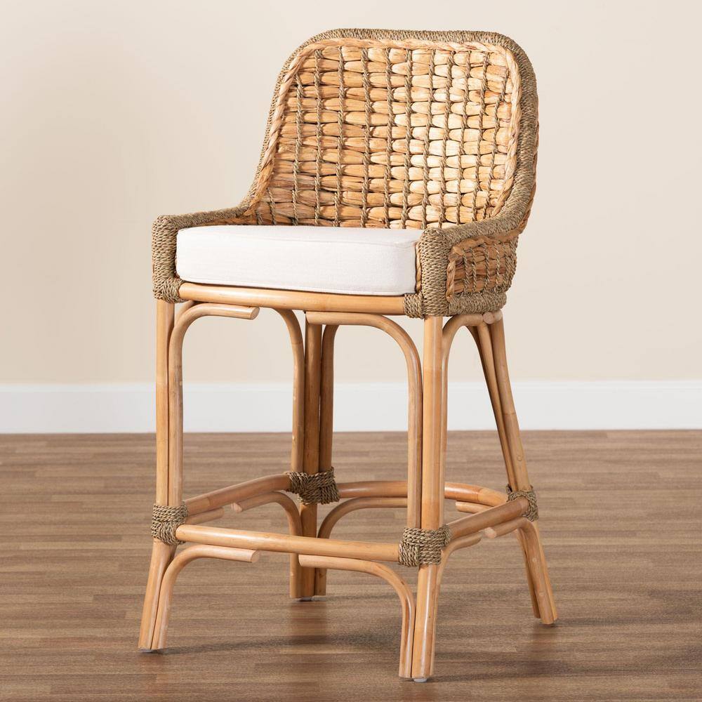 Kyle Bohemian Natural Brown Rattan & Mahogany Counter Stool