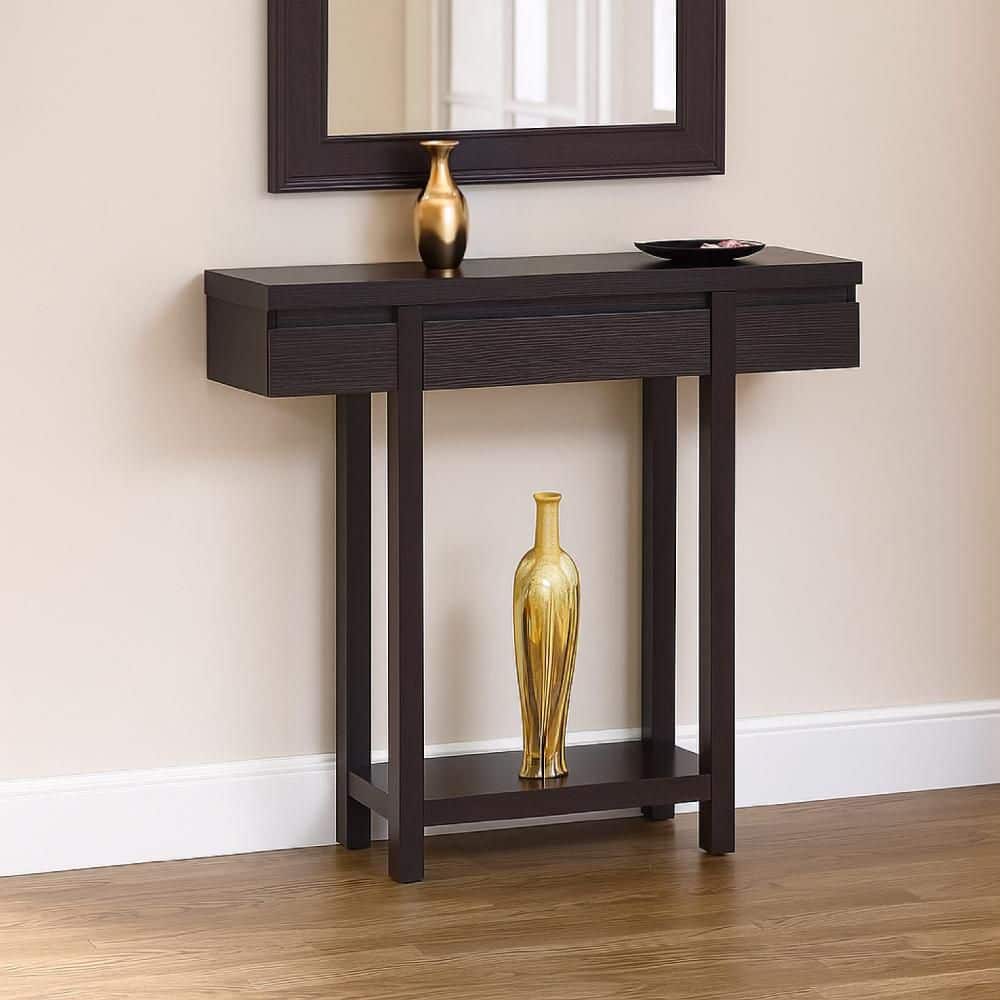Modern 11.5 in. Red Cocoa Brown Rectangle Wood Console Table with Hidden Storage Drawer