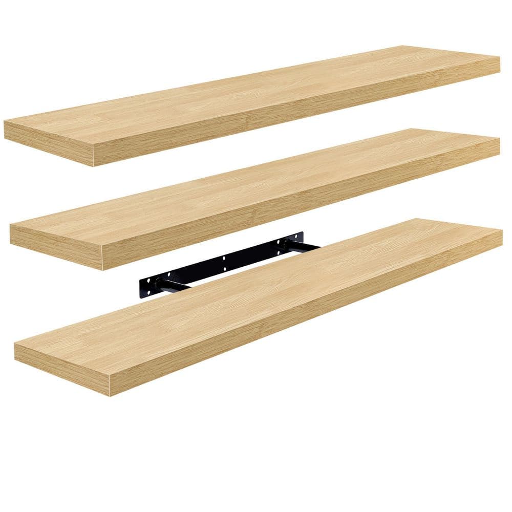 3-Pack Long Floating Shelves for Wall, 35 in. W x 9 in. D Maple Wood Decora
