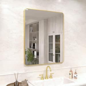 Vista 30 in. W x 36 in. H Rectangular Framed Wall Bathroom Vanity Mirror in Brushed Gold