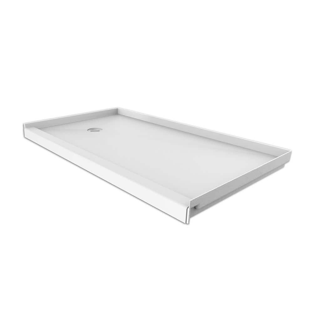 White Composite Rectangular Single Threshold Shower Base 60" x 30"