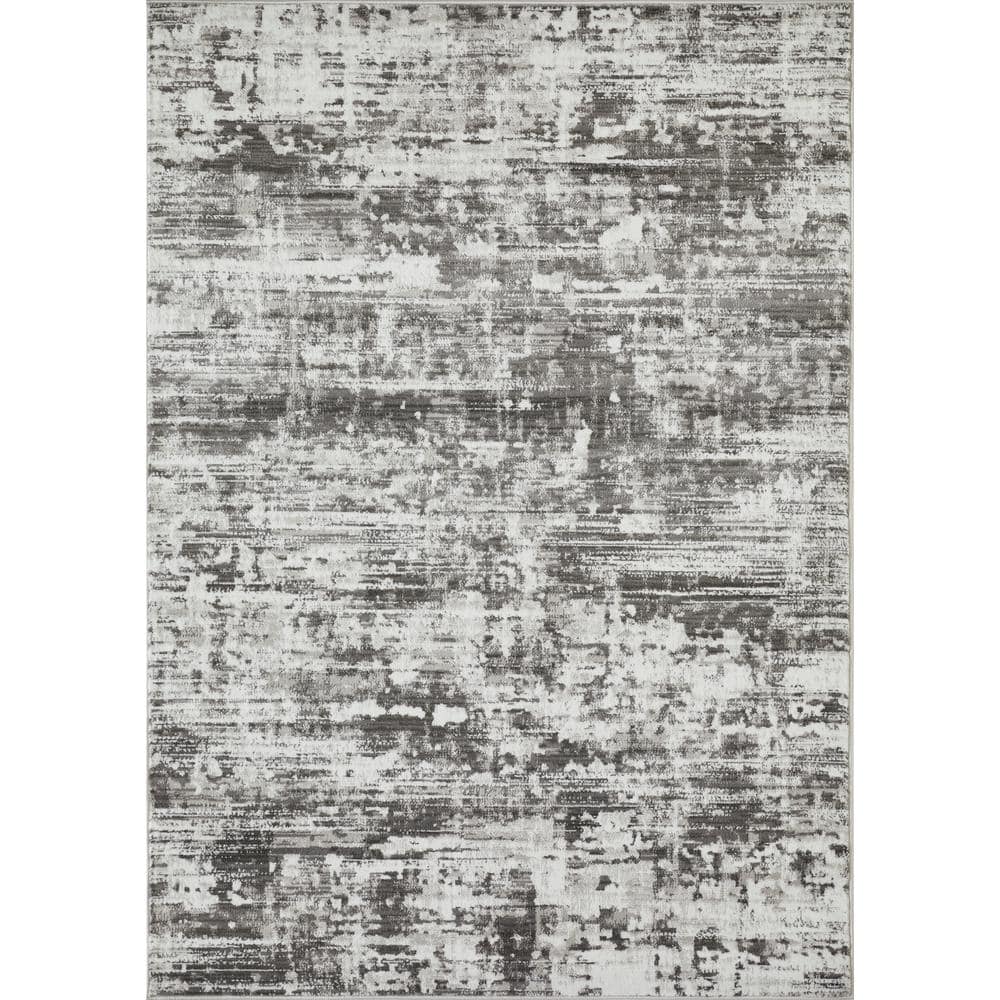 Gray Abstract 9' x 12' Stain-Resistant Synthetic Area Rug