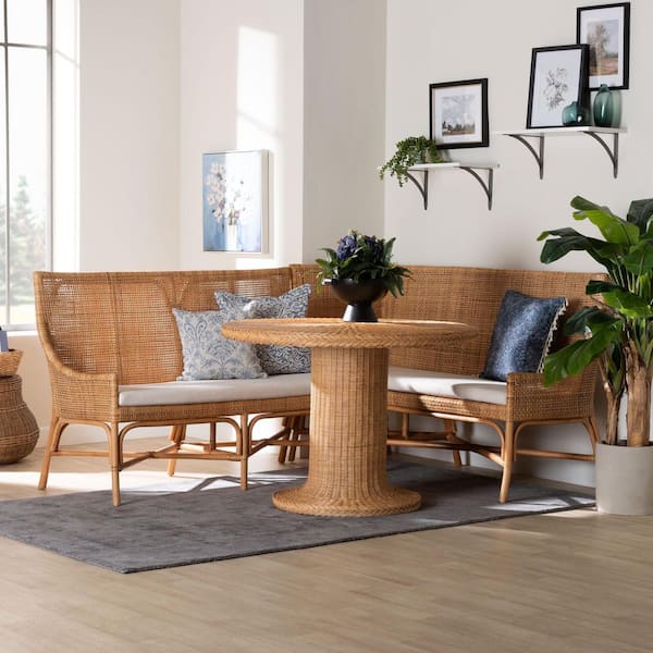 Nantai Light Honey Rattan 3-Piece Dining Nook Set