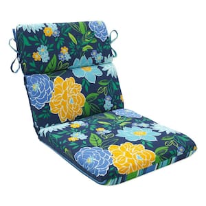Reversible Floral Stripe 21 in W x 3 in H Deep Seat, 1-Piece Chair Cushion with Round in Blue/Yellow Spring Bling