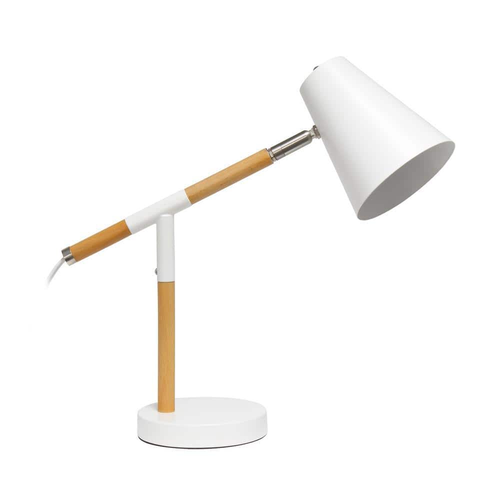 Simple Designs 15.5 in. White Matte and Wooden Pivot Desk Lamp