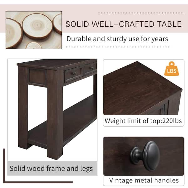 63 in. Espresso Rectangle Wood Console Table with Storage Drawers and Bottom Shelf for Entryway HallwayEspresso