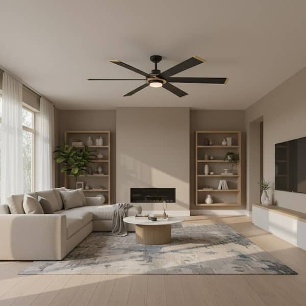 Andros 64.0 in. Indoor/Outdoor Integrated LED Matte Black Ceiling Fan with Remote Control