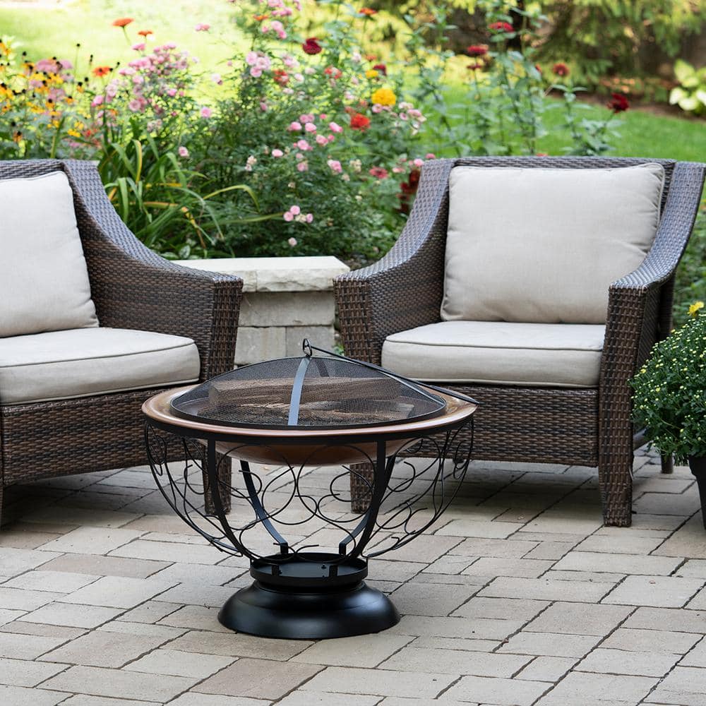 29" Black Round Steel Fire Pit with Porcelain Enamel Bowl