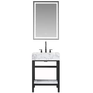 Ecija 24 in. W x 22 in. D x 33.9 in. H Single Sink Bath Vanity in Matte Black with White Composite Stone Top and Mirror