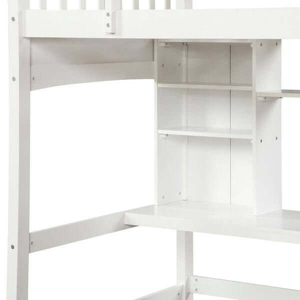 Ghouse White Twin Size Loft Bed With Desk And Storage Shelves Hflpkaa The Home Depot