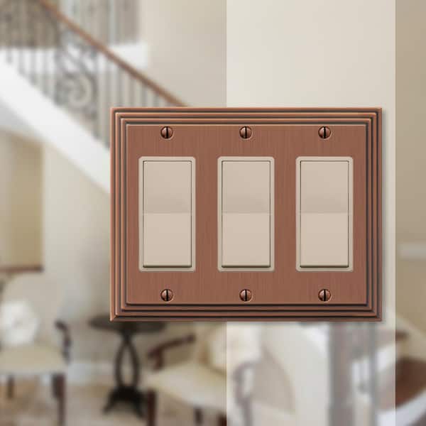 Tiered 3 Gang Rocker Metal Wall Plate - Antique Copper