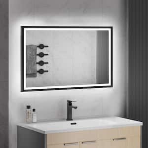 32 in. W x 24 in. H Rectangular Framed Anti-Fog LED Wall Bathroom Vanity Mirror in Black