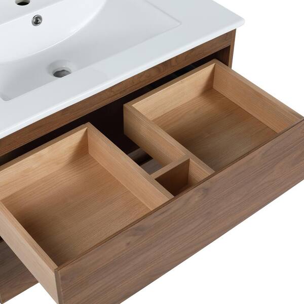 30 in. W x 18 in. D x 20 in. H Bath Vanity in Brown Oak with White Ceramic Top