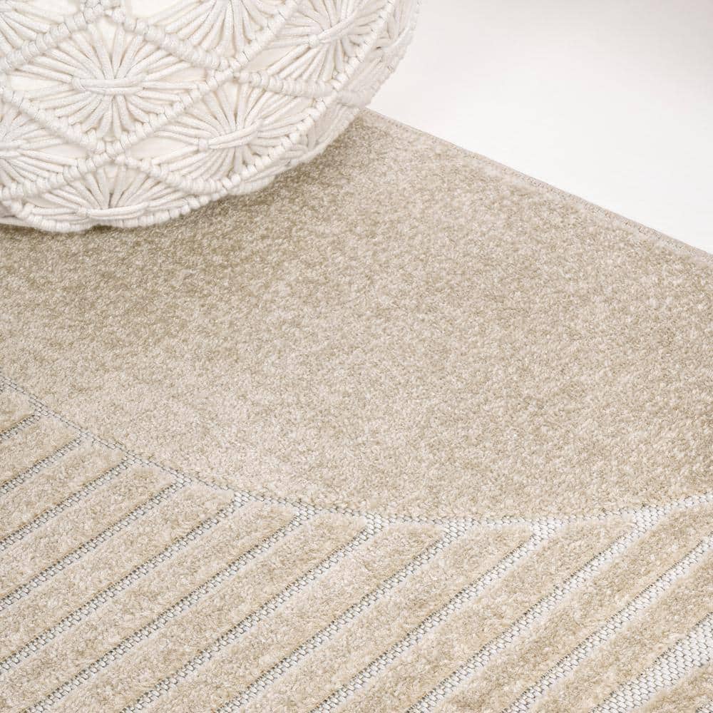 Beige and Cream Geometric High-Low Indoor/Outdoor Rug 3x5