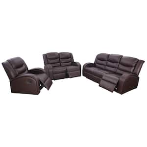 25 in. W Rolled Arm 3-Piece Leather Straight Sectional Sofa in Brown