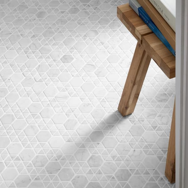 Koror White Carrara 11.73 in. x 12 in. Matte Marble Floor and Wall Mosaic Tile (0.97 sq. ft./Sheet)
