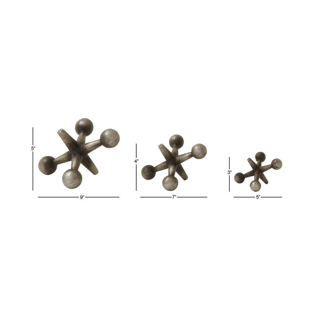 Set of 3 Silver Metal Jack Sculptures with Weathered Finish