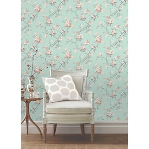 Chinoiserie Seafoam Floral Paper Peelable Roll Wallpaper (Covers 56.4 sq. ft.)