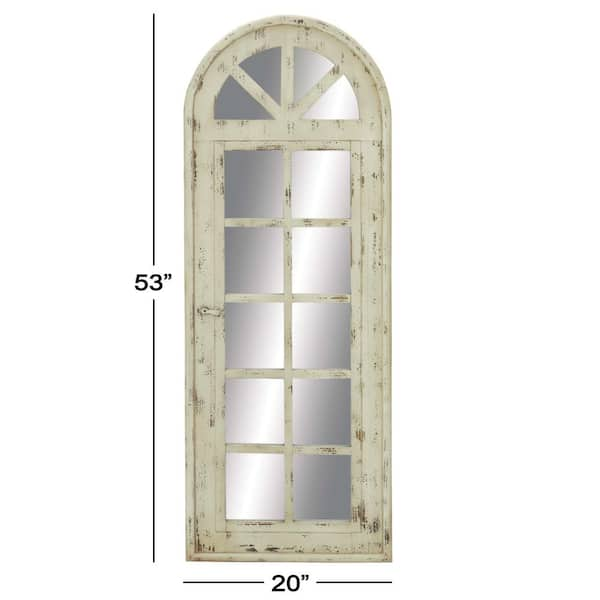 Litton Lane Tall Wooden Arched Window Frame Wall Mirror With Antique White Finish 20 In X 53 In 18101 The Home Depot