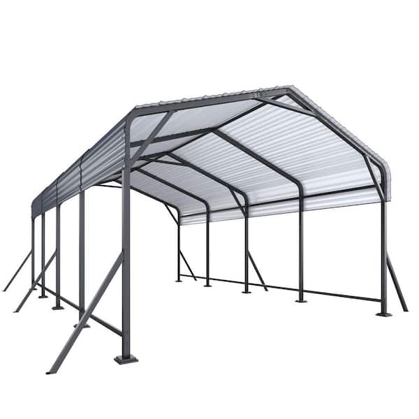 12 ft. W x 20 ft. D Carport with Galvanized Steel Roof, Multi-Use Shelter, Sturdy Metal Carport for Boats, and Tractors