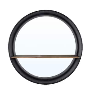 Bonni 24 in. W x 24 in. H Iron Round Modern Black Solid Frame Shelf Mirror