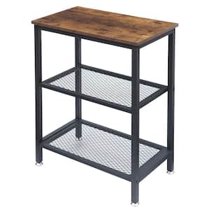 3 Tier End Table, Vintage Storage Rack with Open Shelves, Gray Side Table with Rectangle Shelf，13.8"W x 23.6"D x 30"H