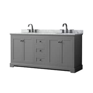 Avery 72 in. W x 22 in. D x 35 in. H Double Bath Vanity in Dark Gray with White Carrara Marble Top