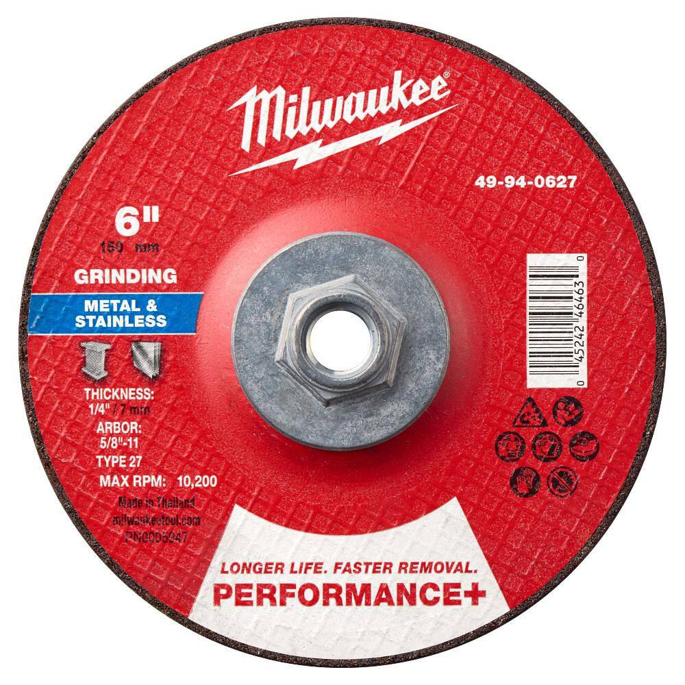 6 in. x 1/4 in. x 5/8 in.-11 Performance Plus Metal Grinding Wheel-Type 27 price history on PriceWatchPro