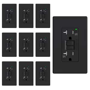 20 AMP 125V Duplex Tamper Resistant Weather Resistant SelfTest GFCI Outlet w/Screwles Wall Plate UL Listed BLK (10-Pack)