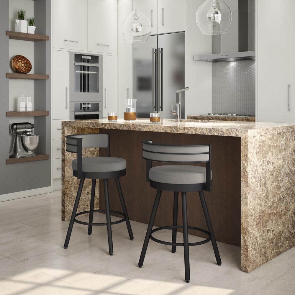 Eller 33.5" Modern Swivel Counter Stool in Taupe Grey Faux Leather