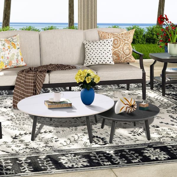 PEAK HOME FURNISHINGS STIPA Aluminum Outdoor Coffee Table Set with Nesting Table