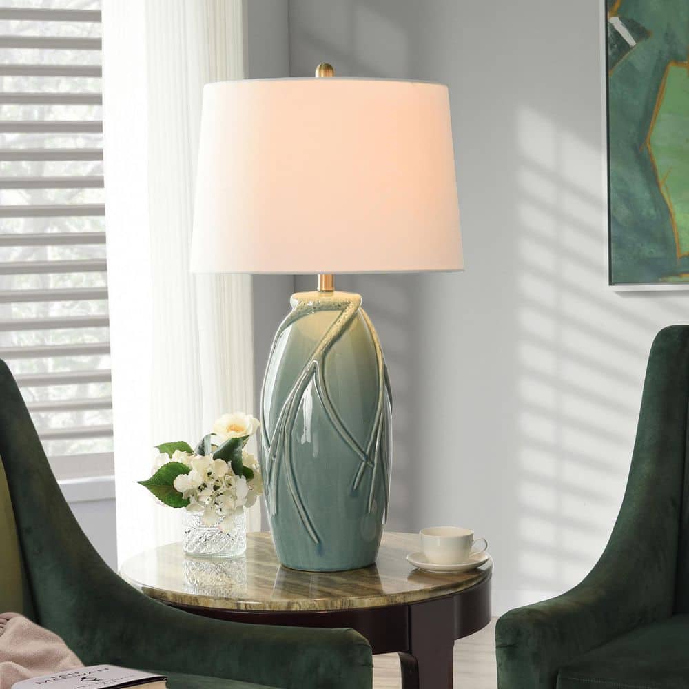 StyleCraft Starlite 32 in. Green Transitional Bedside Table Lamp