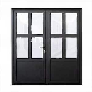 Teza French Doors 61.5 in. x 80 in. Matte Black Aluminum French Door 4 Lite Left Hand Outswing