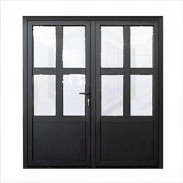 TEZA DOORS Teza French Doors 61.5 in. x 80 in. Matte Black Aluminum French Door 4 Lite Left Hand Outswing