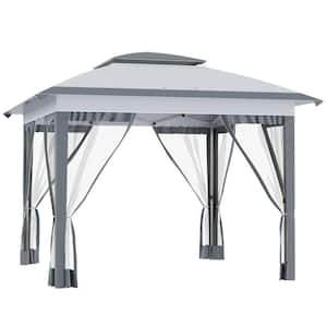 12 ft. x 12 ft. Gray Height Adjustable Pop-Up Canopy with Netting and Carry Bag, 137 sq.ft Shade