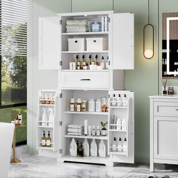 30 in. W x 15.7 in. D x 72 in. H White Linen Cabinet with Drawer