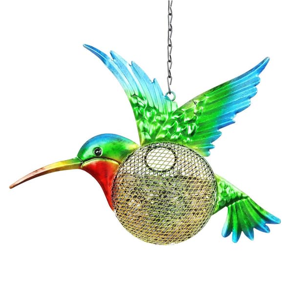 Exhart 13 in. x 17 in. Metal Solar Hanging Mesh Hummingbird Bird Feeder