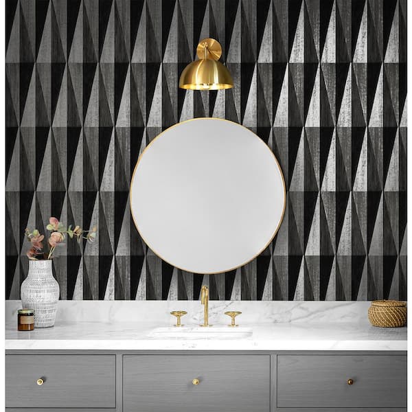 Charcoal Pieced Diamond Vinyl Peel and Stick Wallpaper Roll (30.75 sq. ft.)