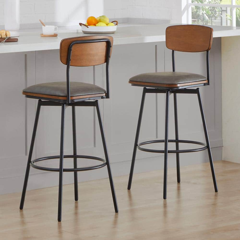 Spruce & Spring Wynne 30 in. Gray High Back Metal Swivel Bar Stool with ...