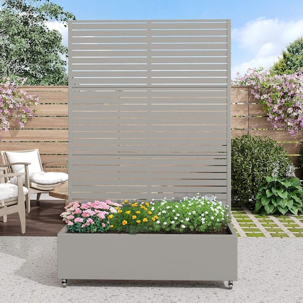 72 in. H x 47 in. W Rectanglar Grey Outdoor Metal Privacy Screen Planter Box Wall Decor