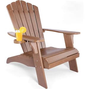 Wood Adirondack Chair Brown Outdoor Furniture Painted Seats with Cup Holders