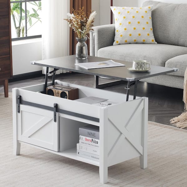 Karl home 36 in. White and Gray Rectangle MDF Coffee Table with Lift Top and Storage